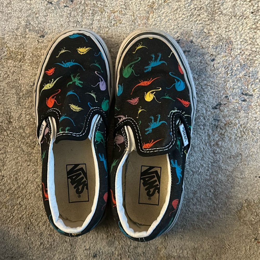 Vans dinosaur black canvas slip on sneakers